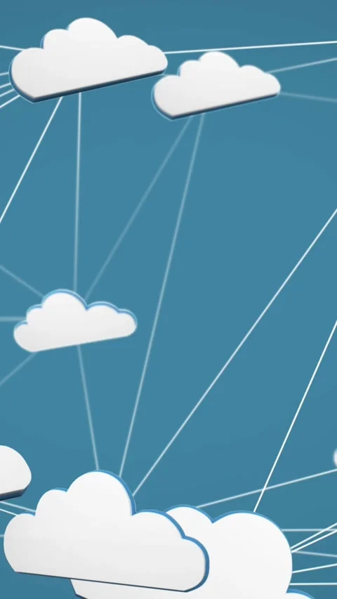 Digital animation of network of multiple cloud icons against blue background Stock Footage 342910846
