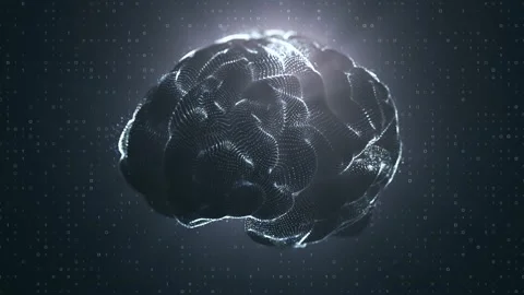 Digital animation numbers in brain shape. Digital brain animation. Visualization Stock Footage 195211068