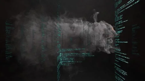 Digital animation of orange smoke effect over data processing against black Stock Footage 157350525