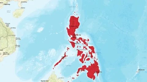 Digital animation of the philippines map highlighted in red on a geographic Stock Footage 345715801