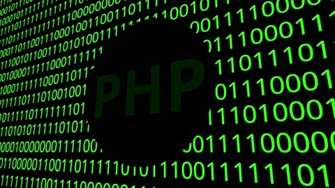Digital animation - php icon on binary code.4k video Stock Footage 143556875