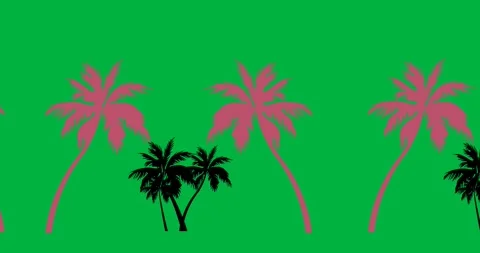 Digital animation of pink palm tree icons in seamless pattern against black Stock Footage 318941913