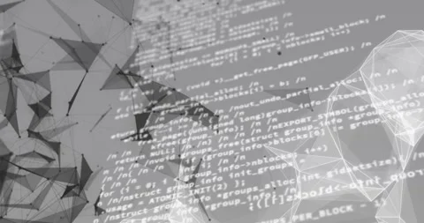 Digital animation of plexus networks and data processing against grey background Stock Footage 328918685