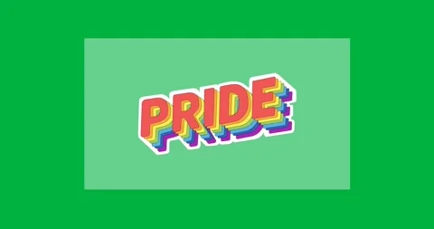 Digital animation of pride text over rectangular grey banner against black 動画素材 318862350