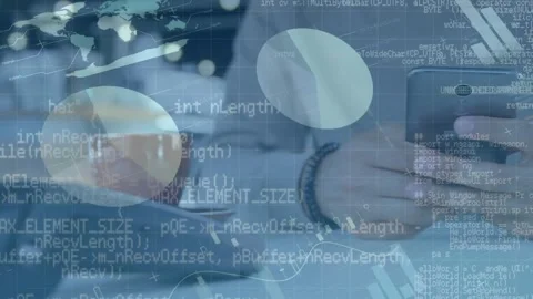 A digital animation of program codes with graphs and statistics crossing the Vidéo 248208098