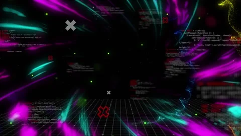 Digital animation of programming data moving with colorful abstract patterns Stock Footage 316408031