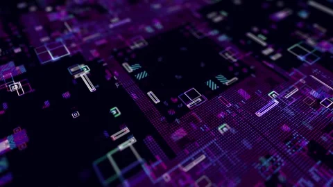 Digital animation of purple processor pulse, artificial technology process Stock Footage 296320323