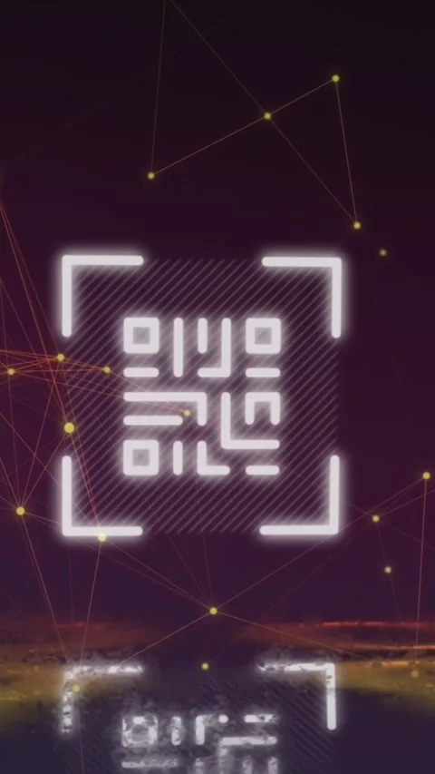 Digital animation of qr code scanner against network of connections on purple 動画素材 323682039