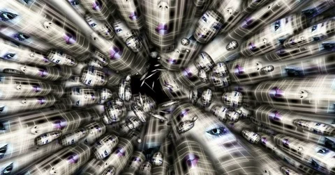 Digital animation of a quantity of appearing alien heads Stock Footage 70400620