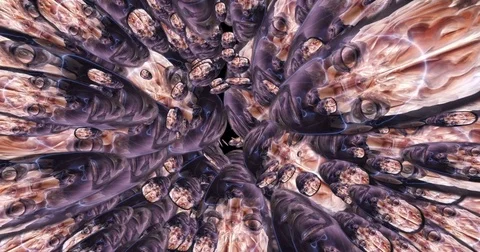 Digital animation of a quantity of appearing alien heads Stock Footage 70406236