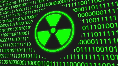 Digital animation - radiation icon on binary code.4k video Stock Footage 143504603