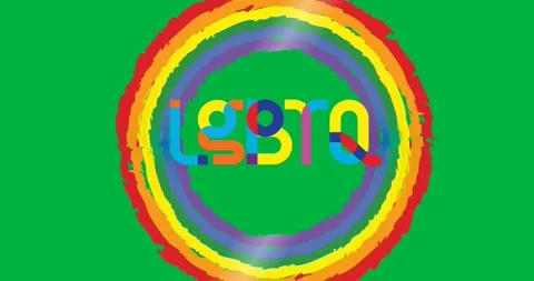 Digital animation of rainbow lgbtq text banner over a rainbow circle against Stock Footage 318862392