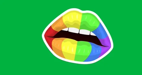 Digital animation of rainbow lips icon against black background Stock Footage 318862381