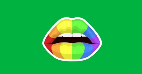 Digital animation of rainbow lips icon against black background Stock Footage 318862428