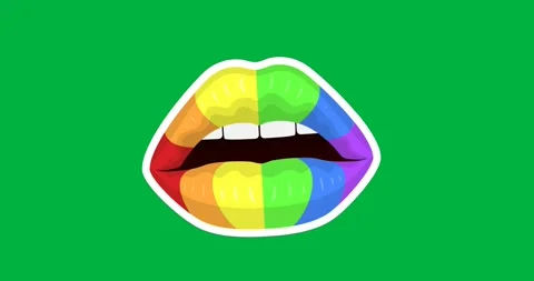 Digital animation of rainbow lips icon against black background Stock Footage 318942504