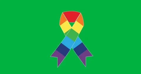 Digital animation of rainbow ribbon icon against black background Stock Footage 318862422