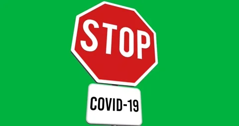 Digital animation of red stop covid-19 text signboard against black background Stockbeeldmateriaal 318941780