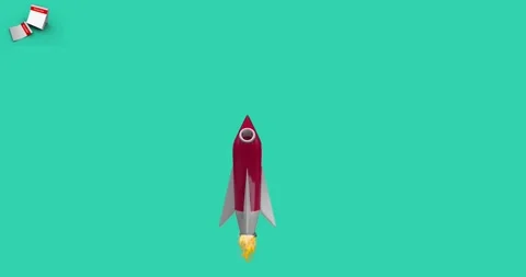 Digital animation of rocket icon flying against copy space on blue background Stock Footage 328926529