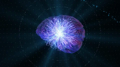 Digital animation of a rotating blue brain with simulation of neurons Stock Footage 119600417