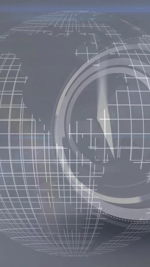 Digital animation of rotating globe with grid lines and circular interface Stock Footage 319883193