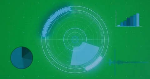 Digital animation of round scanner over statistical data processing on black Stock Footage 324892743