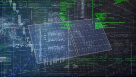 Digital animation showcases binary data processing in a global finance tech Stock Footage 327782993