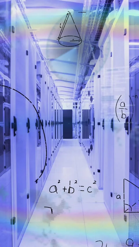 Digital animation showcases math problems and data processing on a world map. Video stock 322034293