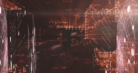 Digital animation showcases a network and math problems illustrating global Stock Footage 326192353