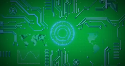 Digital animation showcases a scanner over microprocessor connections on a black 스톡 동영상 325420410