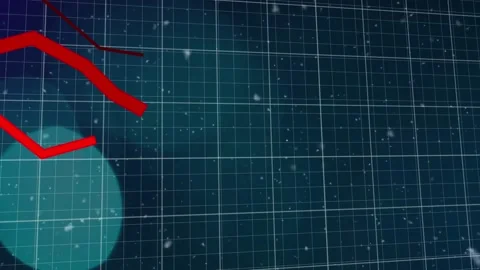 Digital animation shows declining red stats on a global business tech interface. Stock Footage 325703196