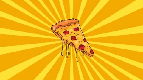 Digital Animation Slice Pizza appearing on screen on Sunburst Background Stock Footage 341990146