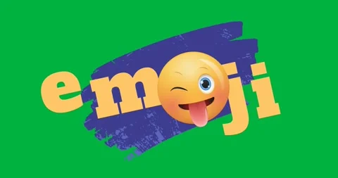 Digital animation of smiley face emoji over emoji text banner against Stock Footage 318338455
