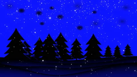 Digital animation of snow falling against trees covered in snow Stock Footage 143110382
