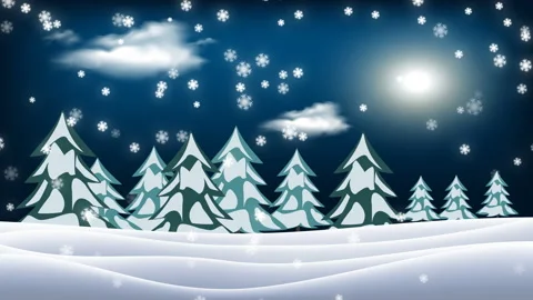 Digital animation of snow falling against trees covered in snow Stock Footage 143851377
