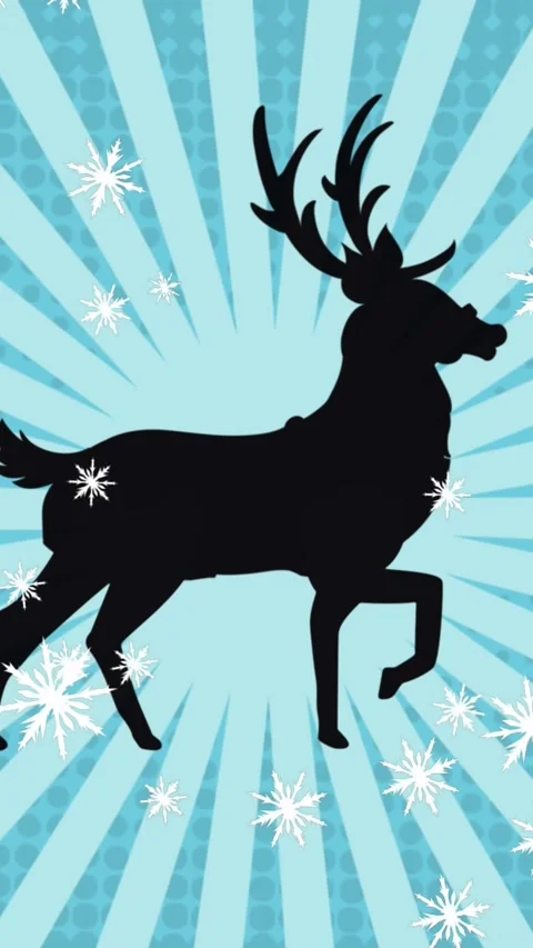 Digital animation of snowflakes falling over silhouette of reindeer walking Stock Footage 342704820