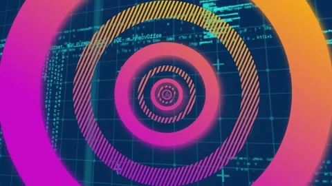 Digital animation of spinning globe icon against moving radial rays on yellow Stock Footage 330338974