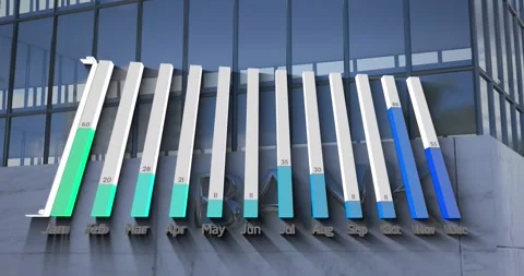 Digital animation of statistical data processing against bank building Stock Footage 316463558