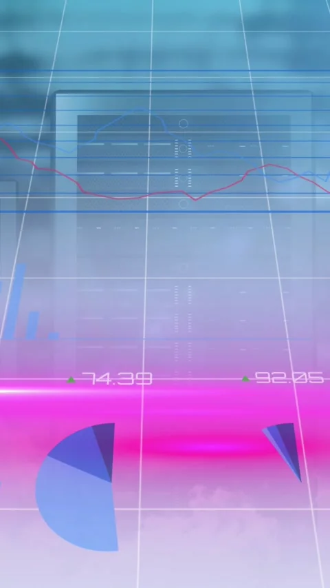 Digital animation of statistical data processing over clouds against computer Stock Footage 342004022