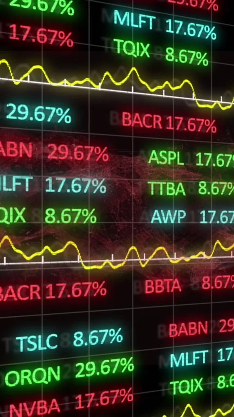 Digital animation of stock market data processing against red digital wave on Stock Footage 343082974