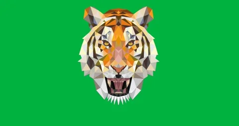 Digital animation of tiger face art illustration against black background Video stock 325645777