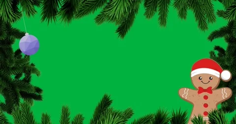 Digital animation of tree branches over blue bauble and gingerbread icons Stock Footage 318862885