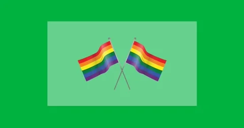 Digital animation of two rainbow flags icons over rectangular grey banner Stockbeeldmateriaal 318862349