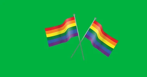 Digital animation of two rainbow flags icons against black background Stock Footage 318862375