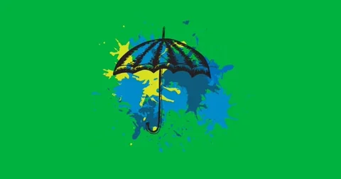 Digital animation of umbrella icon over paint splash against black background Stock Footage 318638489