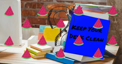 Digital animation urges desk cleanliness amid global business tech. Stock Footage 315733786