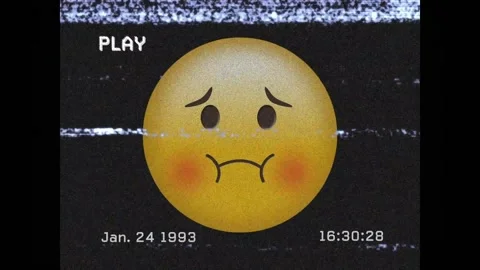 Digital animation of vhs effect over sick face emoji against black background Stock Footage 328310553
