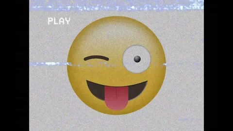 Digital animation of vhs glitch effect against silly face emoji on grey Stock Footage 328926228