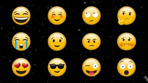 Digital animation of white particles falling over multiple face emojis against Stock Footage 328362938