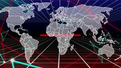 Digital animation of world map and plexus network against grid network on black Stock Footage 329361750