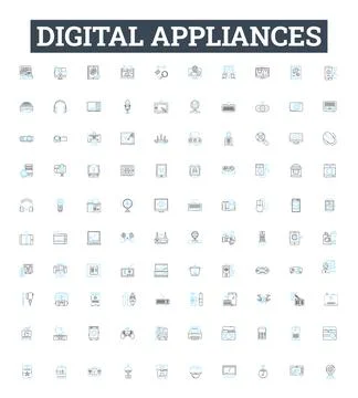 Digital appliances vector line icons set. Digital, appliances, technology, smart Stock Illustration